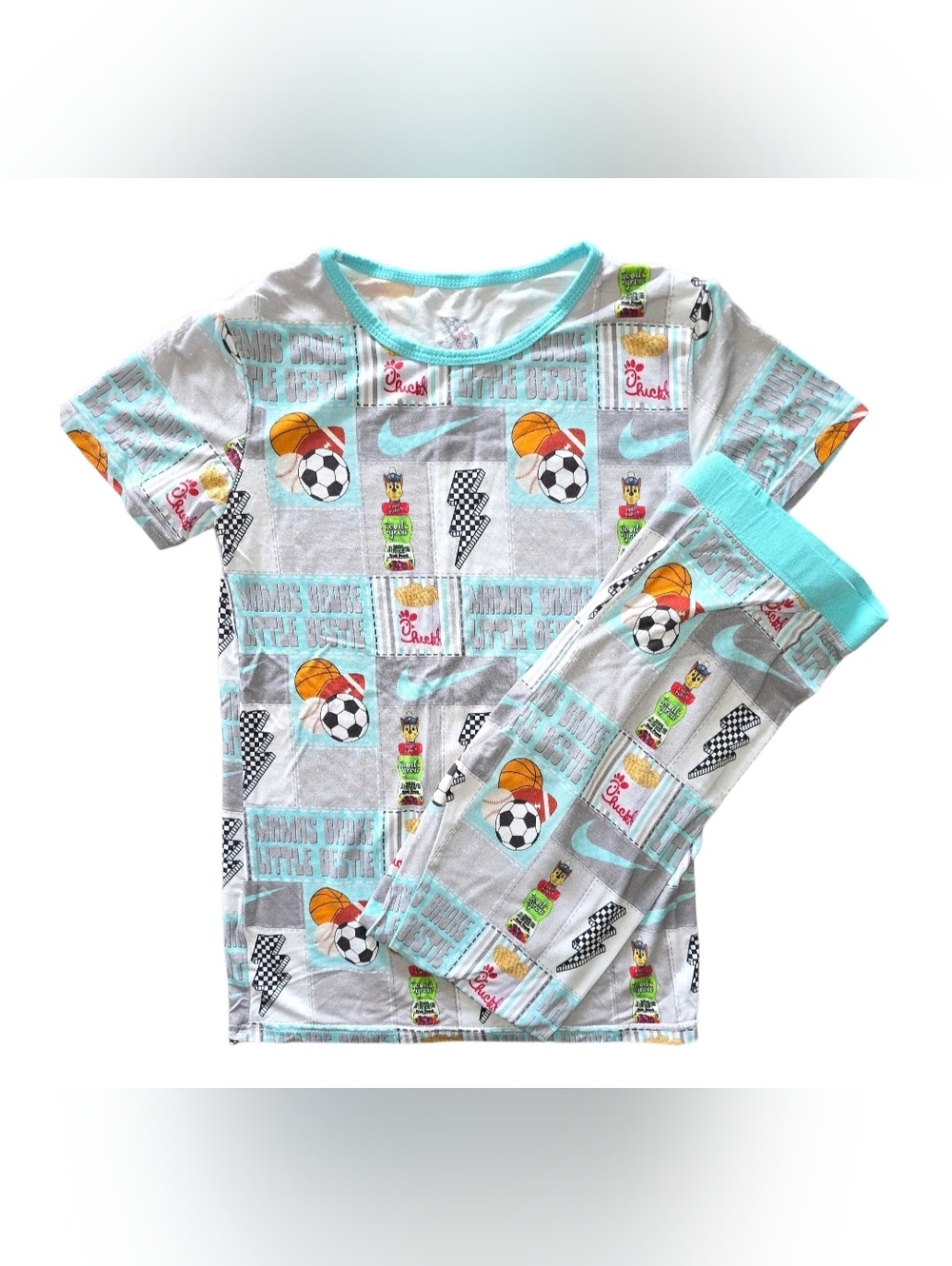 Mama's Broke Little Bestie Bamboo Short Sleeves & Pants PJs Boys Size 9/10 NWOT